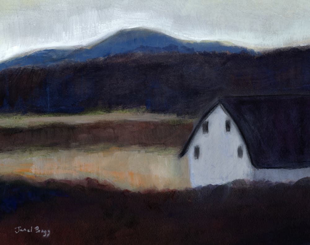 White Barn Mountain Landscape by Janel Bragg — canvas wall art
