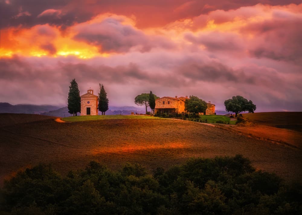 Tuscan Sunset Chapel by Leechee Z — canvas wall art