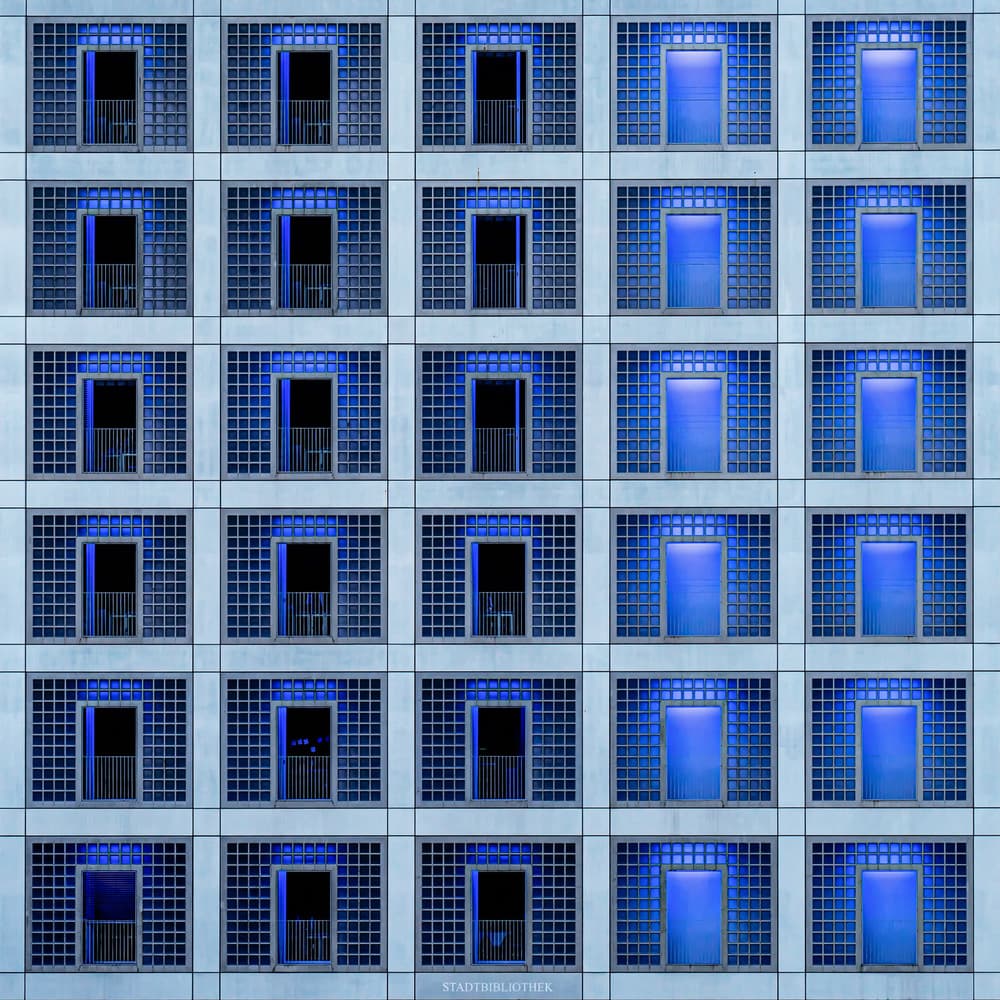 Blue Window Grid by Luc Vangindertael (laGrange) — canvas wall art