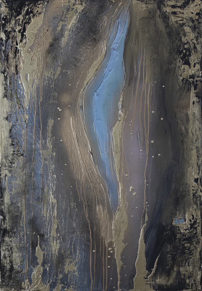 Deep Blue Gold Flow by Anete Purina-Purite — canvas wall art