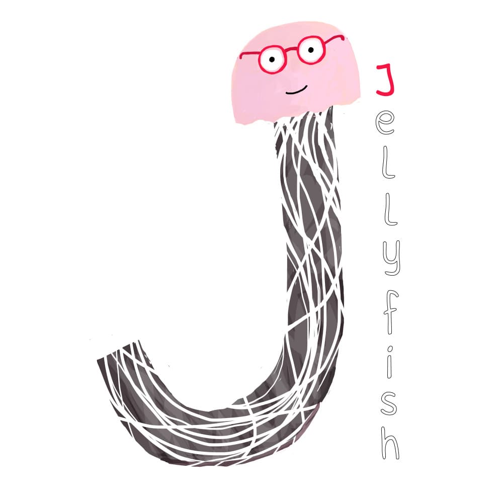 Cute Jellyfish Letter J by Carla Daly — canvas wall art