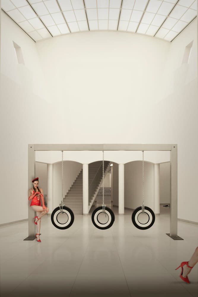 Red Shoes Tire Swings by Christine von Diepenbroek — canvas wall art