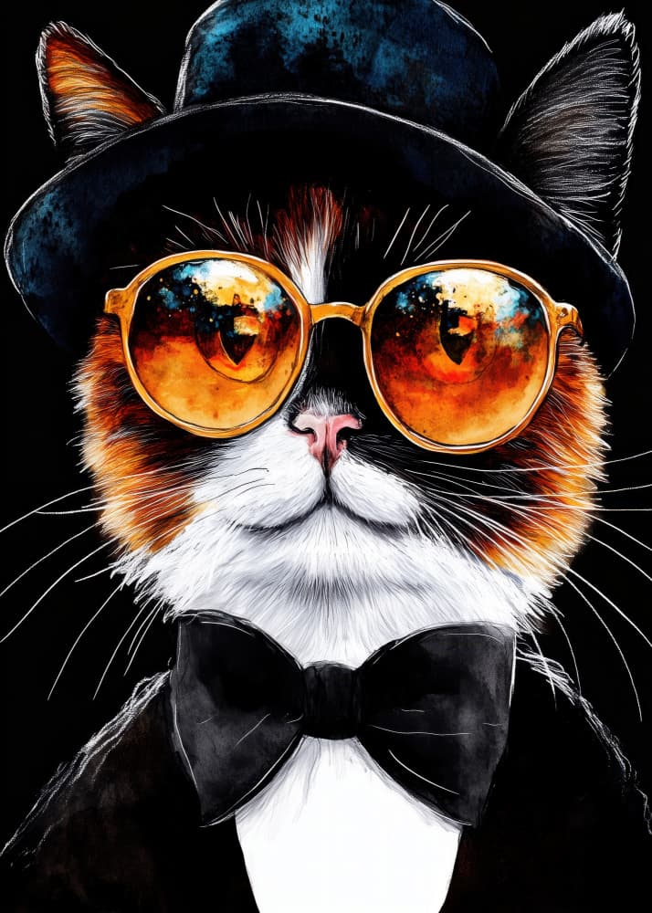 Dapper Cat Cityscape Reflections by Justyna Jaszke — canvas wall art