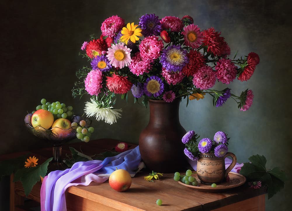 Vibrant Aster Still Life by Tatyana Skorokhod — canvas wall art