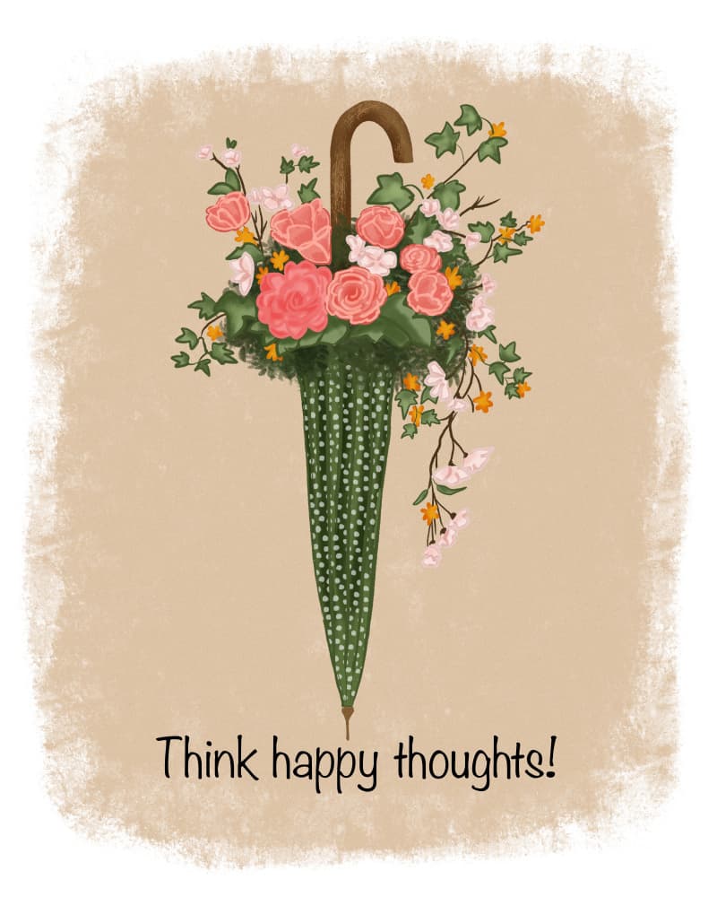 Happy Thoughts Floral Umbrella by Saba Rauf — canvas wall art