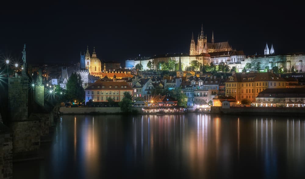 Prague Castle Night Lights by Fran Osuna — canvas wall art