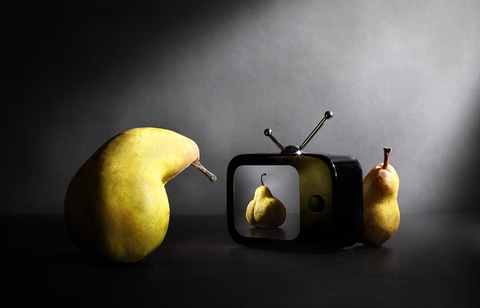 Pears Watch Television by Victoria Glinka — canvas wall art