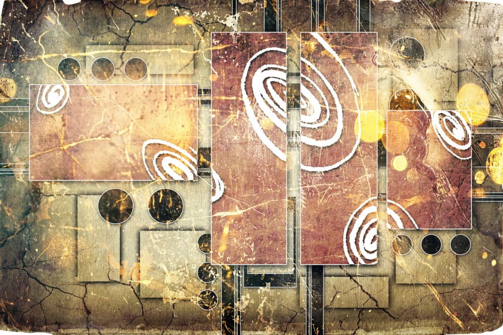 Golden Grunge Spirals by Rafal Kulik — canvas wall art
