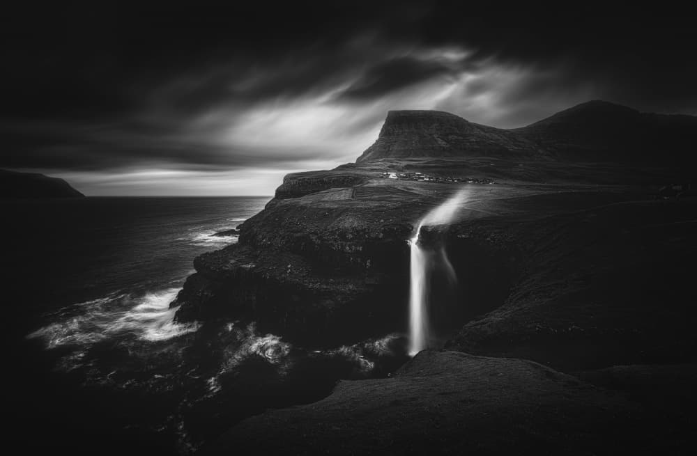 Dramatic Coastal Waterfall by Aidong Ning — canvas wall art