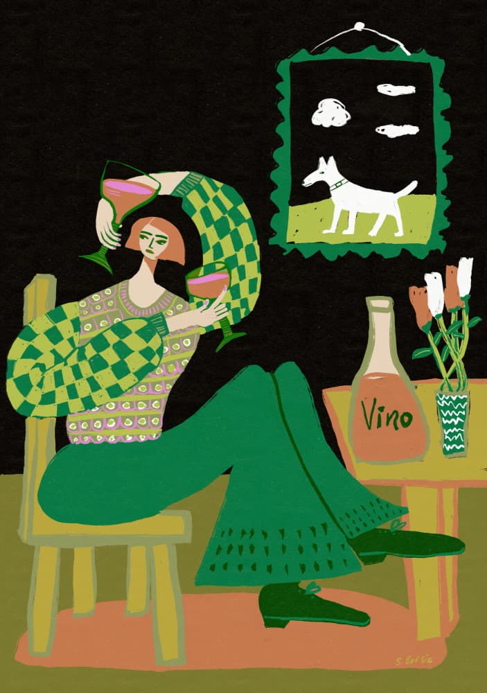 Relaxed Woman with Wine by Sharyn Bursic — canvas wall art