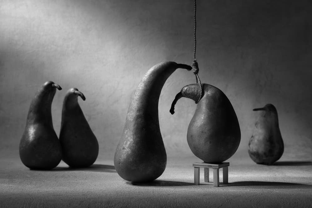 Pears Dark Drama by Victoria Glinka — canvas wall art