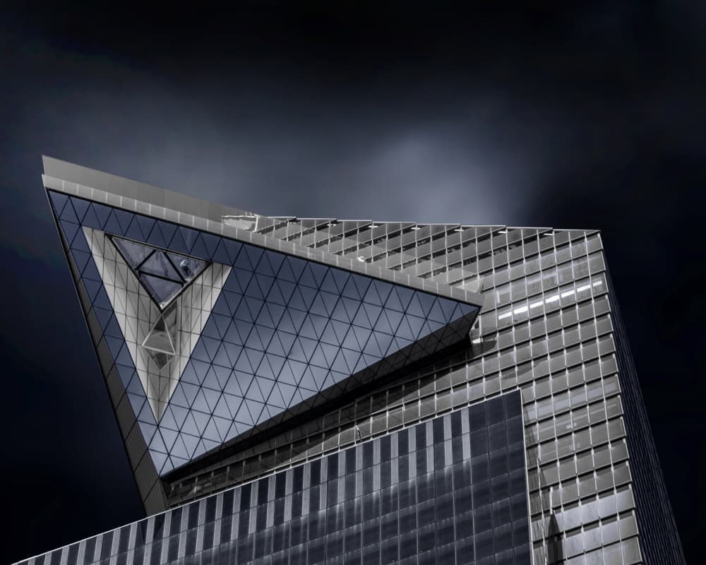 Sleek Triangular Skyscraper by Ibrahim Nabeel — canvas wall art