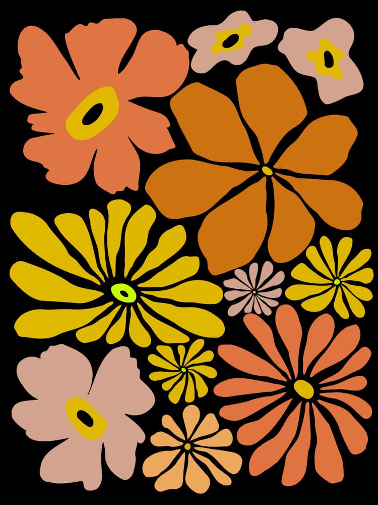 Retro Floral Blooms by Miho Art Studio — canvas wall art