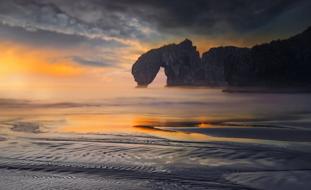 Misty Golden Sea Arch by joanaduenas — canvas wall art