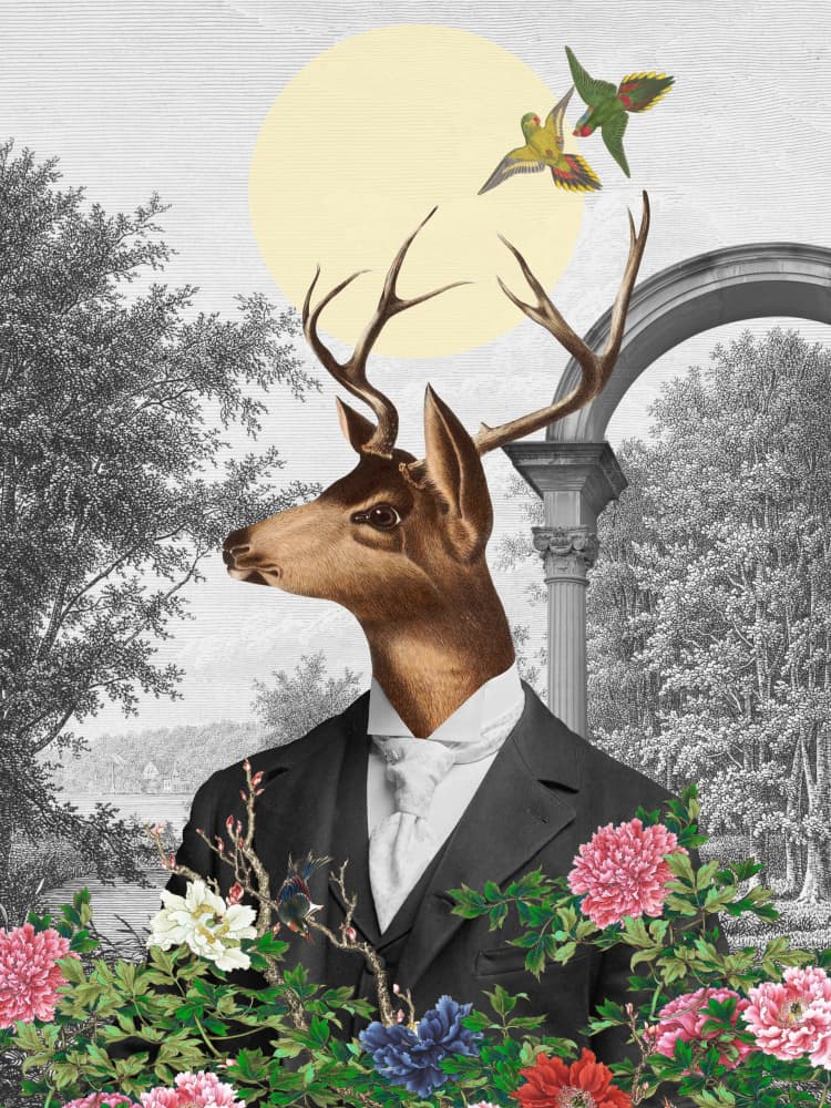 Elegant Deer Gentleman by Marja van den Hurk — canvas wall art