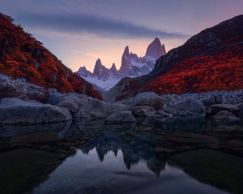 Autumn Peaks Reflection by Leah Xu — canvas wall art
