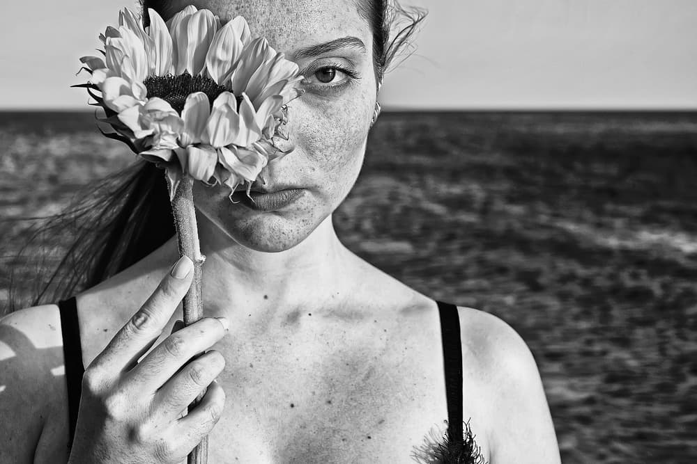 Freckled Gaze With Sunflower by Josefina Melo — canvas wall art