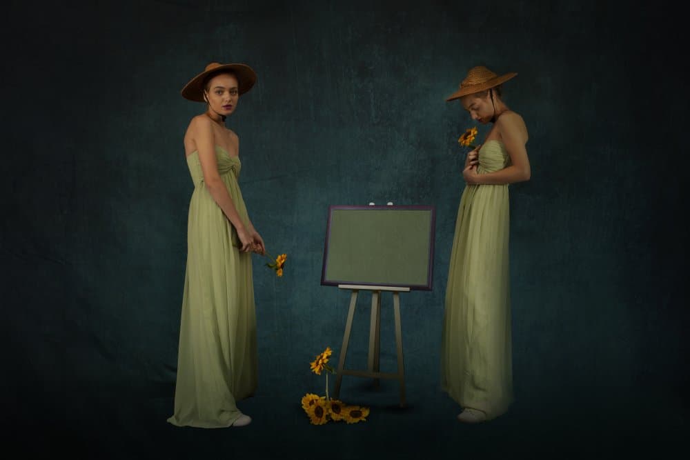 Elegant Women and Sunflowers by Christine von Diepenbroek — canvas wall art