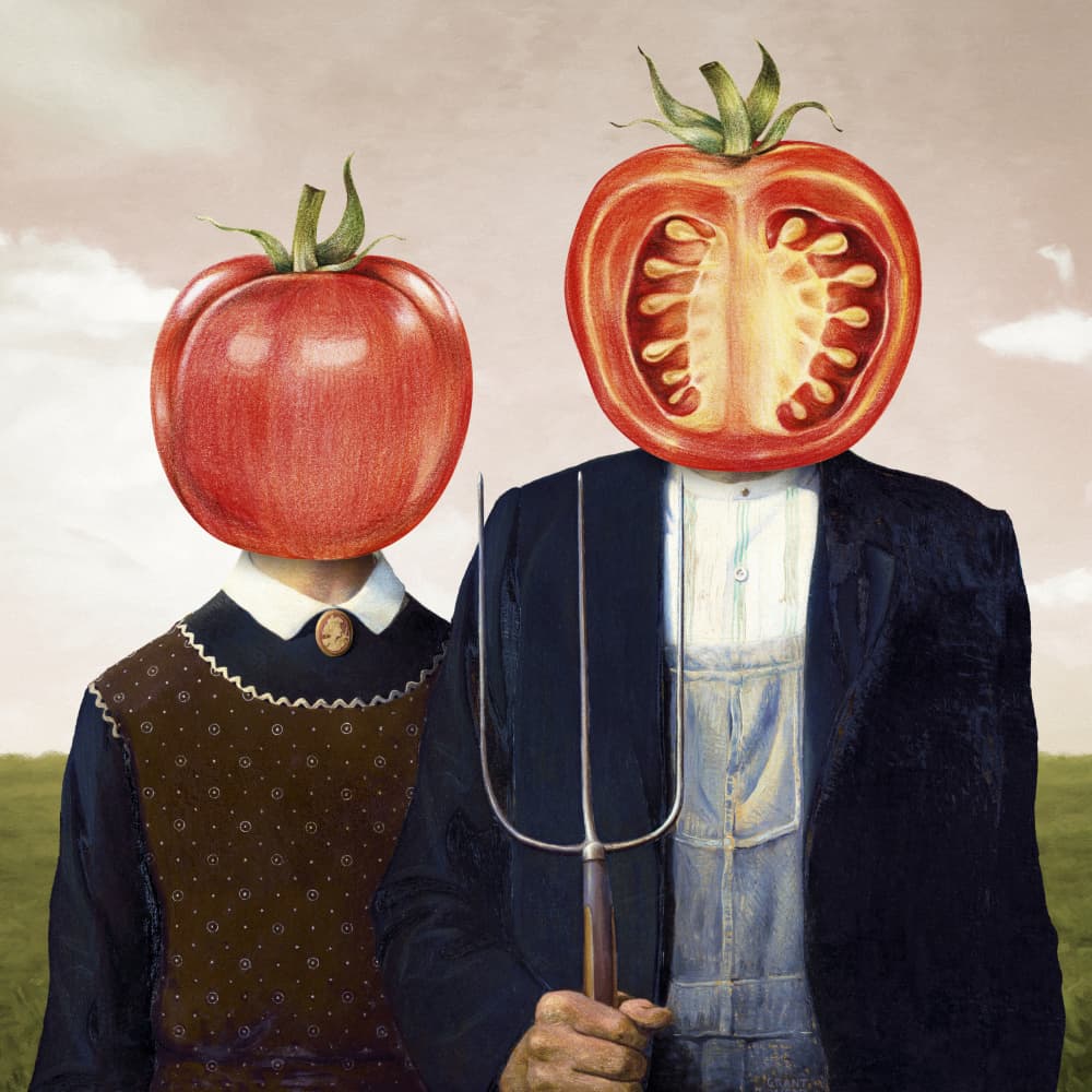 Tomato Farm Couple by Marja van den Hurk — canvas wall art