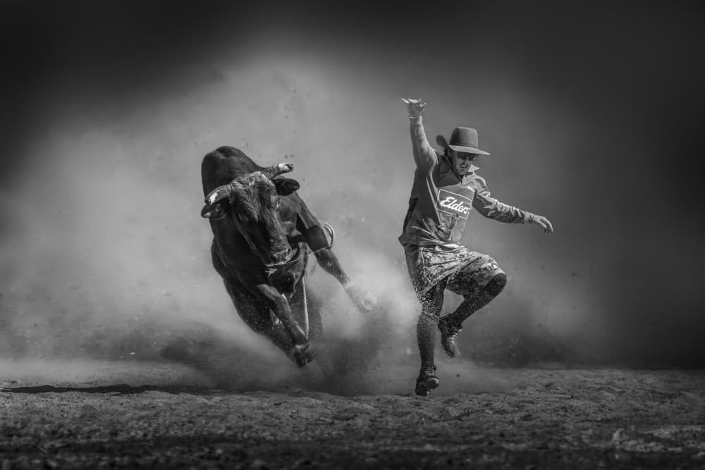 Intense Rodeo Action by Irene Wu — canvas wall art