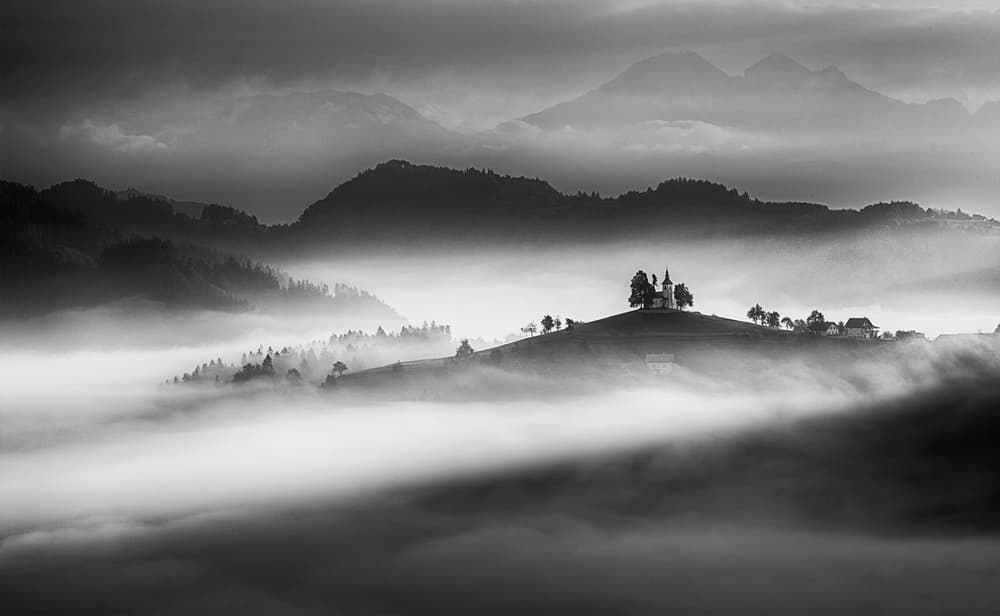 Misty Mountain Church by Peter Svoboda MQEP — canvas wall art