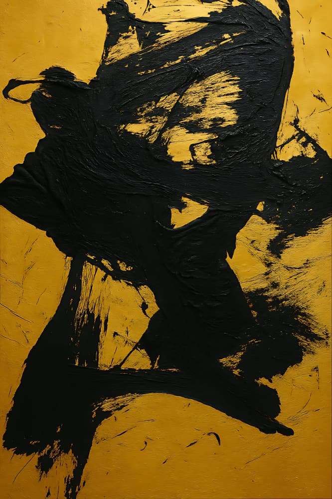 Dynamic Black Gold Abstract by HUGO — canvas wall art