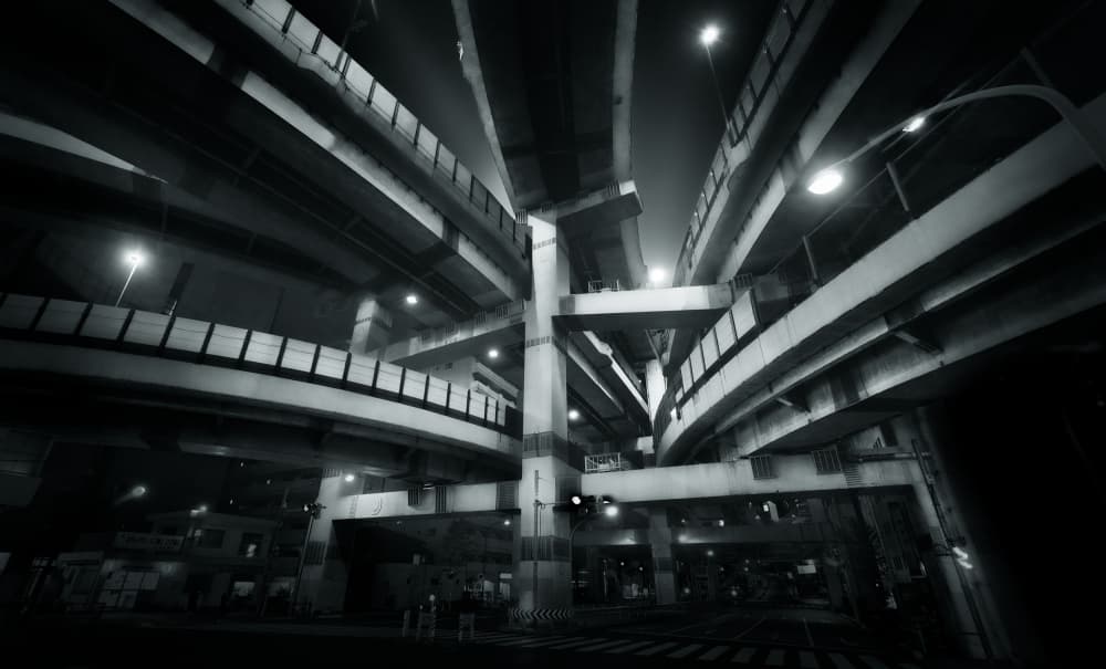 Night Highway Interchange by Javier de la Torre — canvas wall art