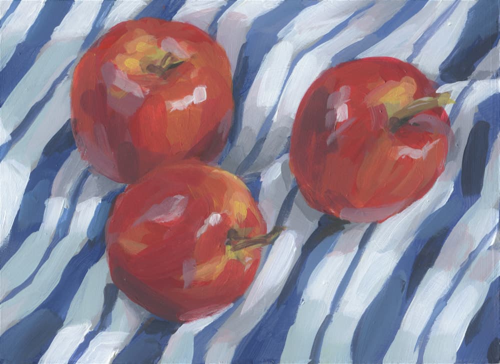 Red Apples on Stripes by Carrie Arnold — canvas wall art