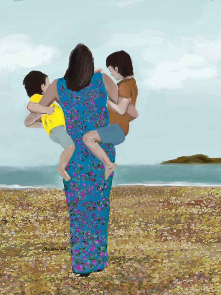 Mother's Beach Embrace by Osheensgallery — canvas wall art
