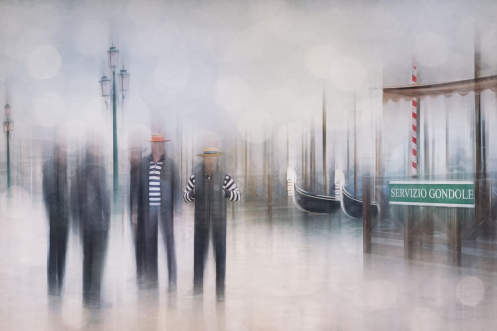 Misty Venice Gondoliers by Roswitha Schleicher-Schwarz — canvas wall art