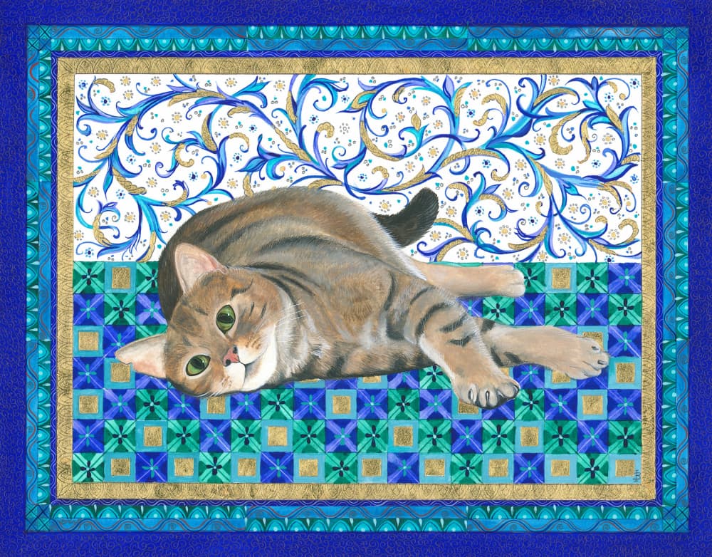 Cat Lies On A Vibrant Blanket by Isabelle Brent — canvas wall art