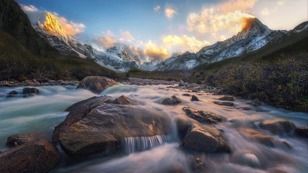 Alpine River Golden Peaks by Selions(陈磊) — canvas wall art