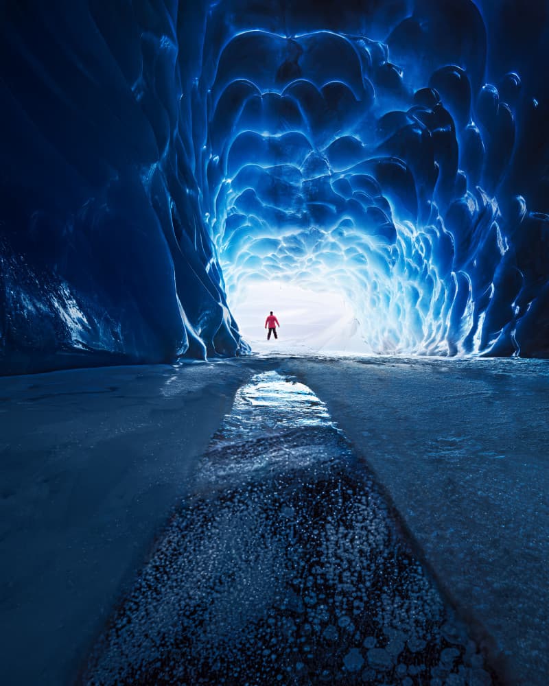 Blue Ice Cave Journey by Leah Xu — canvas wall art