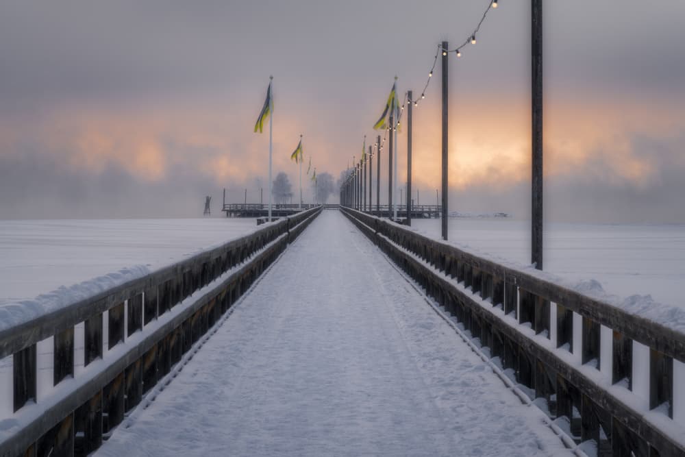 Winter Pier Glow by Ludwig Riml — canvas wall art