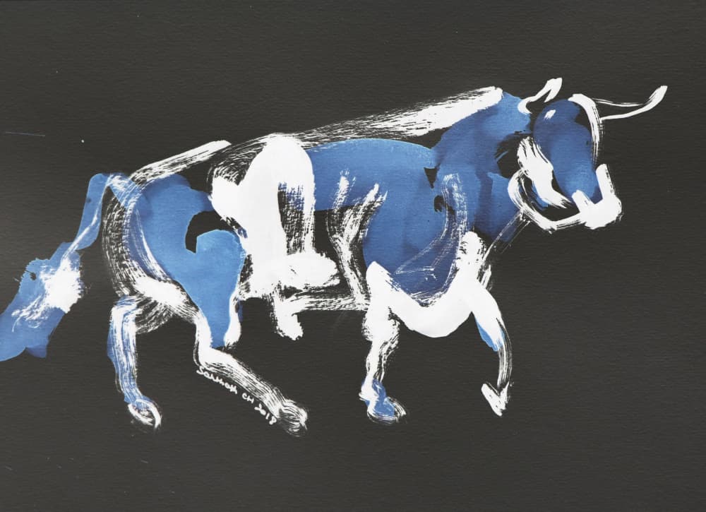 Dynamic Blue Bull by Santhosh ch — canvas wall art