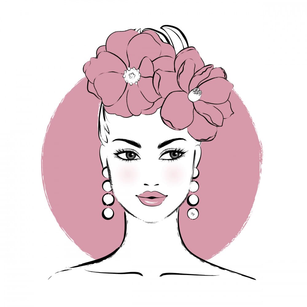 Pink Floral Fashion Portrait by Martina — canvas wall art