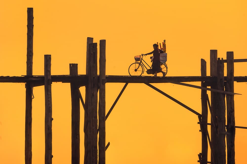 Sunset Bridge Silhouette by TIANQI — canvas wall art