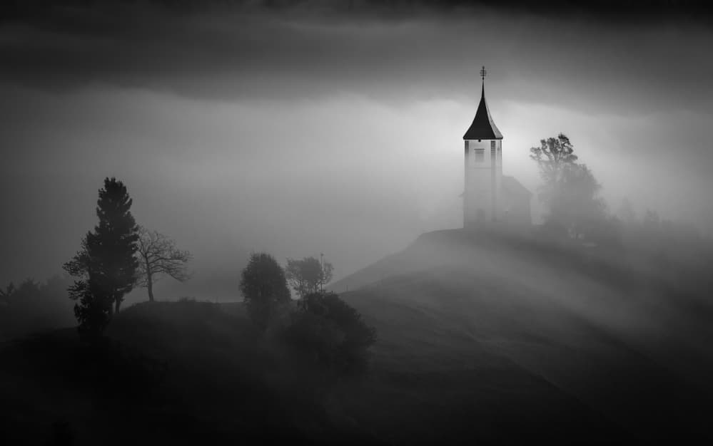 Misty Morning Church by Sandi Bertoncelj — canvas wall art