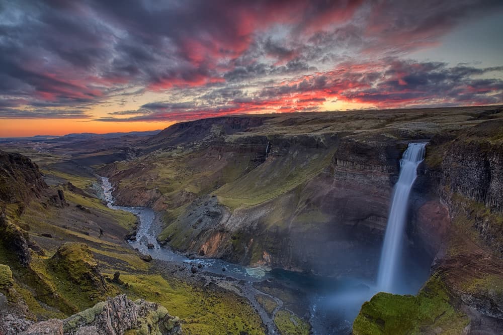 Vibrant Sunset Waterfall by Judith Kuhn — canvas wall art