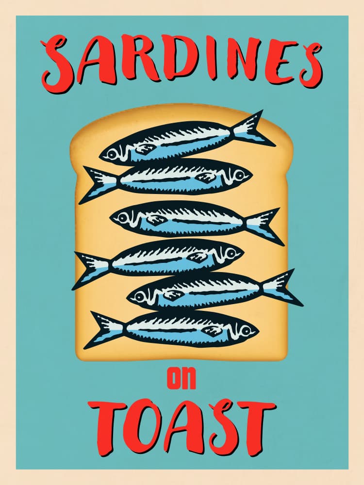Retro Sardines on Toast by WallChart Art Studio — canvas wall art