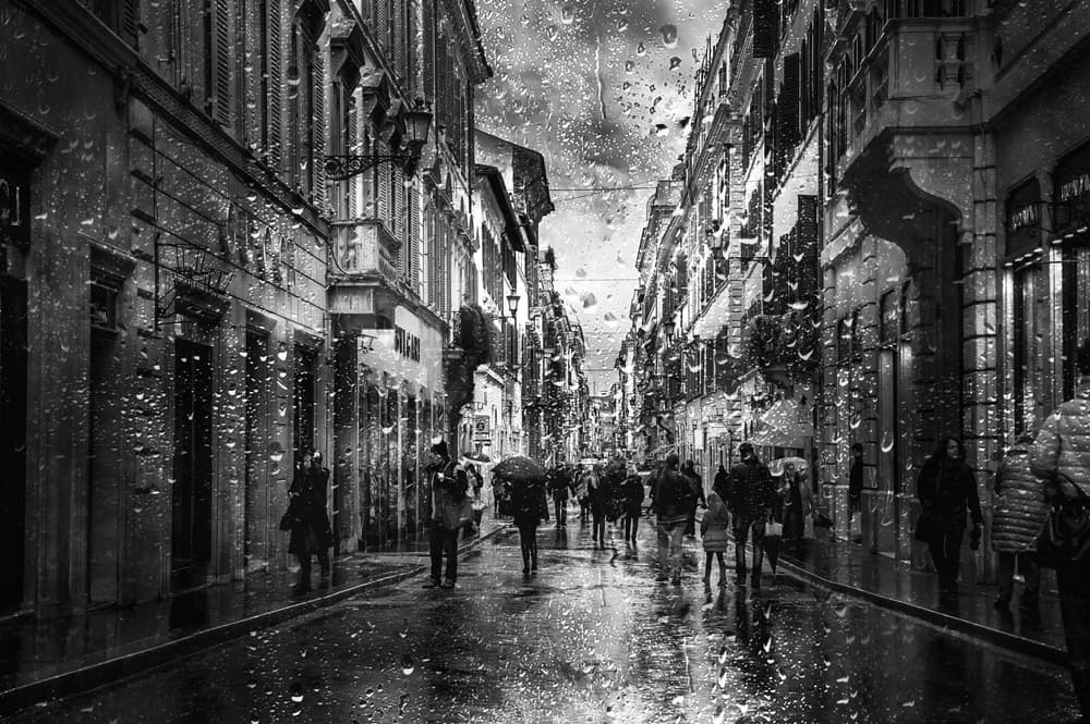 Rainy City Street by Nicodemo Quaglia — canvas wall art