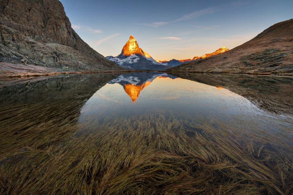 Golden Matterhorn Reflection by Lazar Ioan Ovidiu — canvas wall art