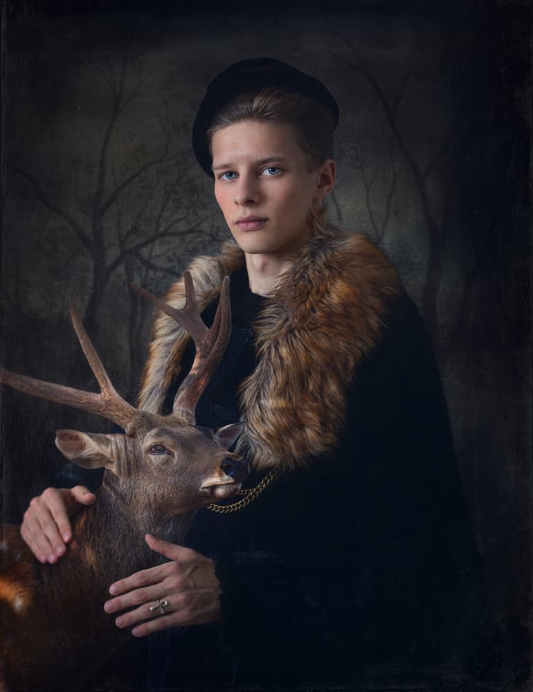 Regal Man and Stag by Svetlana Melik-Nubarova — canvas wall art