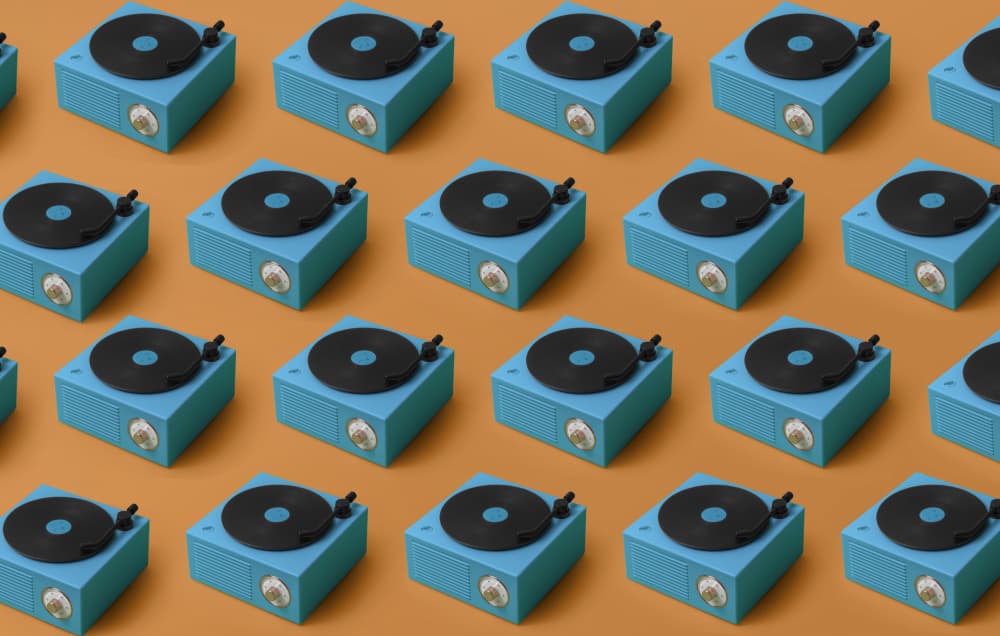 Retro Blue Record Pattern by Julia Ramiro — canvas wall art