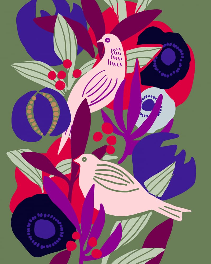 Vibrant Botanical Birds by Ophelia Pang — canvas wall art