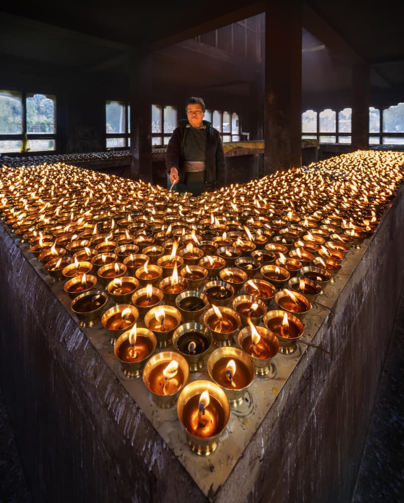 Monk Among Golden Lamps by Raimondo Restelli — canvas wall art