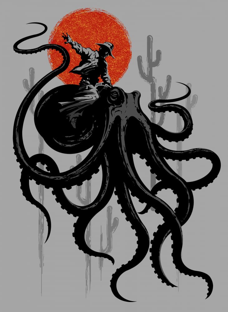 Cowboy Riding Octopus by Adam Lawless — canvas wall art