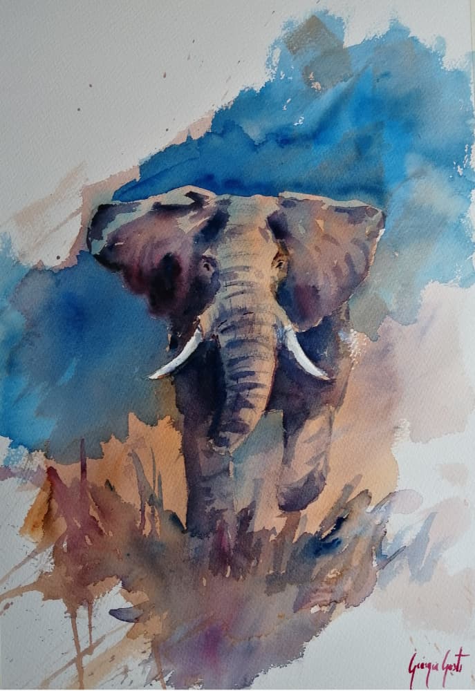 Majestic Elephant Watercolor by Giorgio Gosti — canvas wall art
