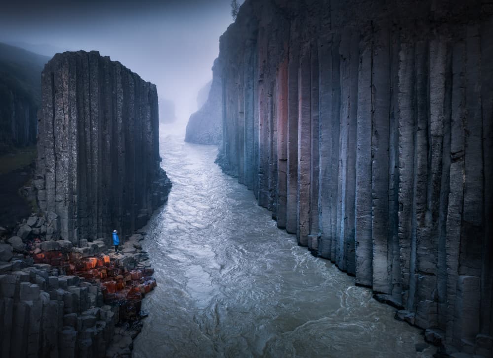 Misty Basalt Canyon River by Karol Nienartowicz — canvas wall art