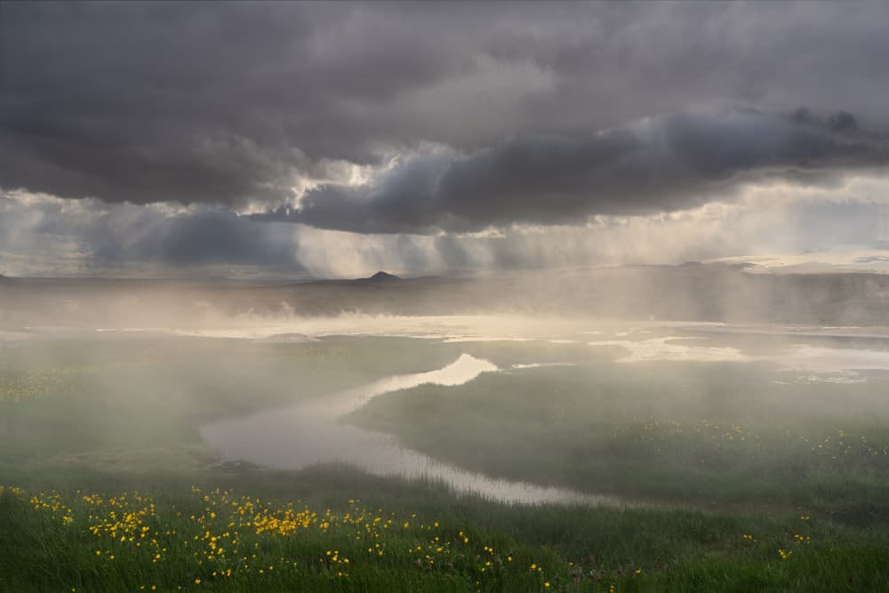Misty River Sun Rays by John Fan — canvas wall art